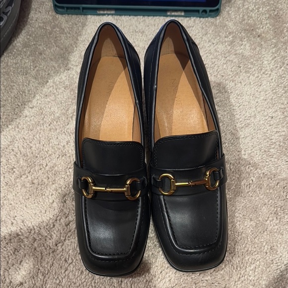 Nine West Chic Black Platform Boots with Gold Buckle - Picture 1 of 5